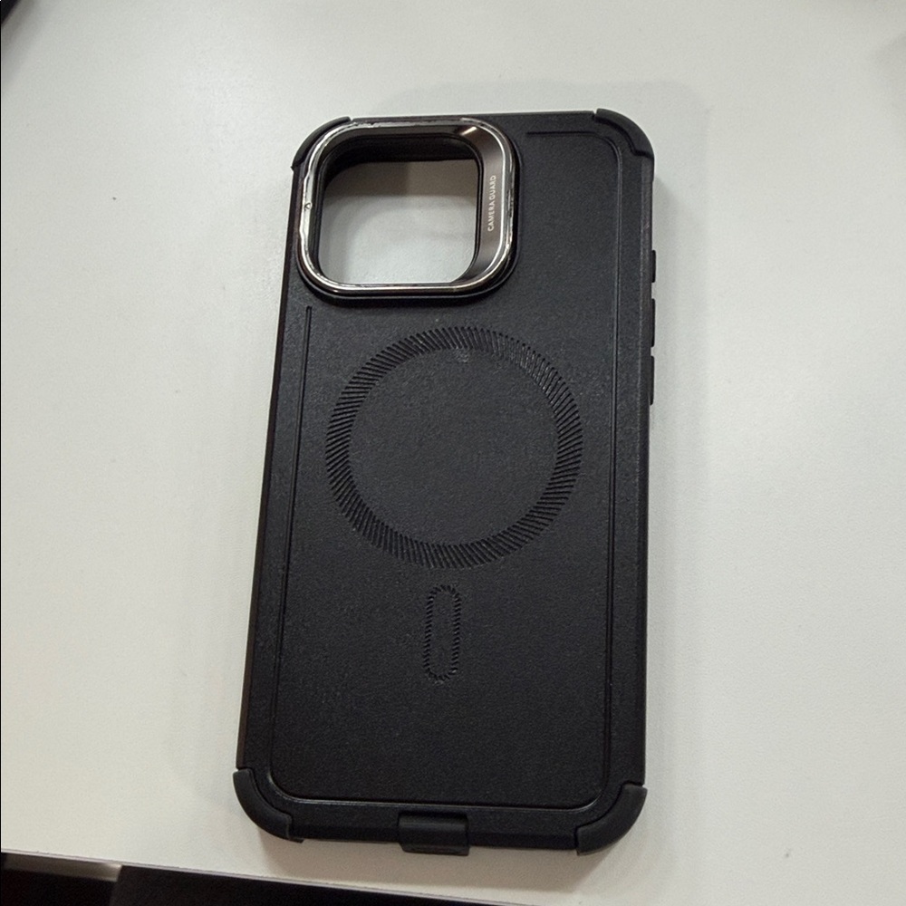 Sleek Black Phone Case with Metal Accents